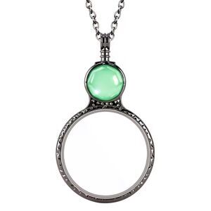 Mint Green Gemstone Magnifying Glass Necklace Pendant Antque Style Chain Crystal